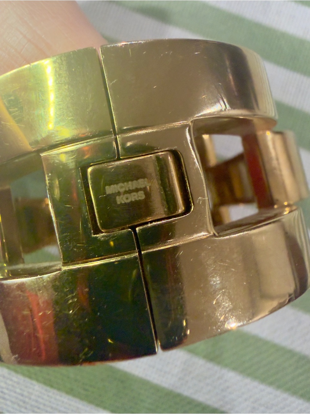 Michael Kors Gold Tone Geometric Block Link Hinged Cuff Bracelet